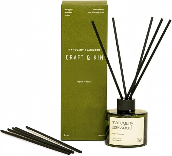 Craft & Kin Reed Diffuser Set Oakwood, Mahogany & Vetiver, Reed Diffusers for Home, Fragrance Diffuser Sticks, Oil Diffuser Sticks, Oil Diffuser with Sticks, Reed Diffuser for Men