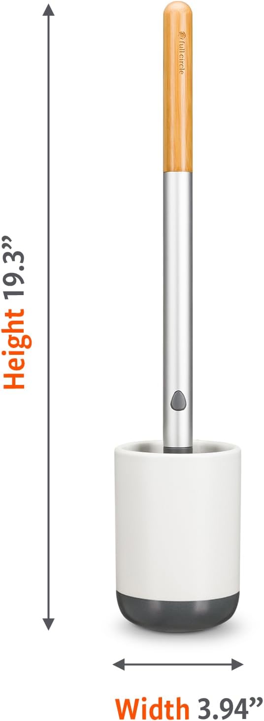 Full Circle Scrub Queen, Bathroom Toilet Brush with Ceramic Holder and Diatomaceous Earth Disk for Mold & Mildew Prevention, More Hygenic Toilet Cleaning Scrubber, Replaceable Head, White