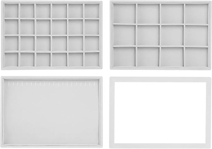 Wudygirl Jewelry Organizer Jewelry Tray with Lid Set of 4 Earring Jewelry Holder Organizer Velvet Ring Necklace Bracelet Box for Women Drawer Inserts Stackable (Gray)