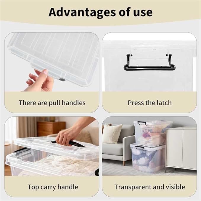 Clear Storage Bins with Lids, 288 QT (4 Pack-60 QT, 1 Pack-28 QT, 1 Pack-20 QT) Stackable Plastic Organizer for Home, Office, Garage, BPA-Free, Heavy-Duty with Secure Latches & Handles