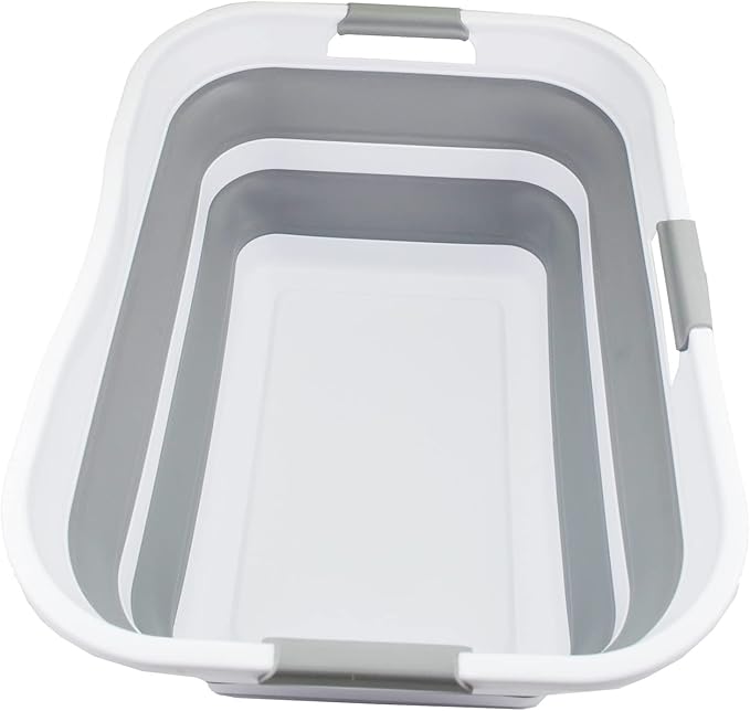 SAMMART 42 (11 Gallons) Collapsible Plastic Laundry Basket, Foldable Pop Up Storage Container/Organizer, Space Saving Hamper, Portable Bin for Dorm Room Bathroom (2, White/Grey)