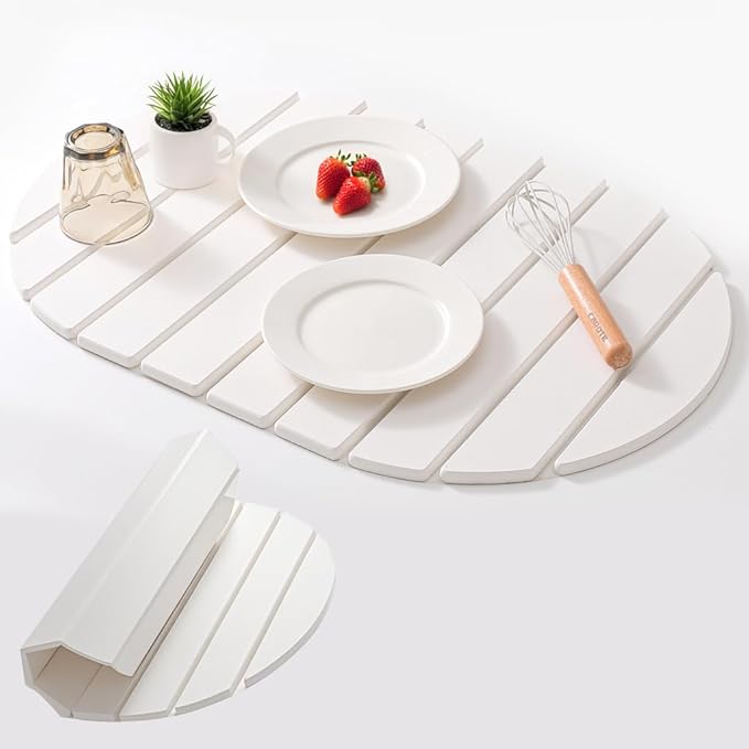 Large Stone Dish Drying Mat for Kitchen Counter,Absorbent Diatomaceous Earth Bath Mat Instant Drying Pad Foldable and Super Absorbent Mat for Dishes Cups Bottles (Oval 23*15.3in)