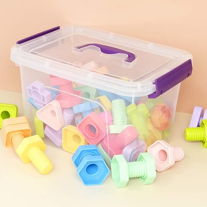 Farmoon 6 Quart Clear Storage Bin, Small Plastic Stackable Box/Cotainer with Lid and Purple Handle, 6 Packs