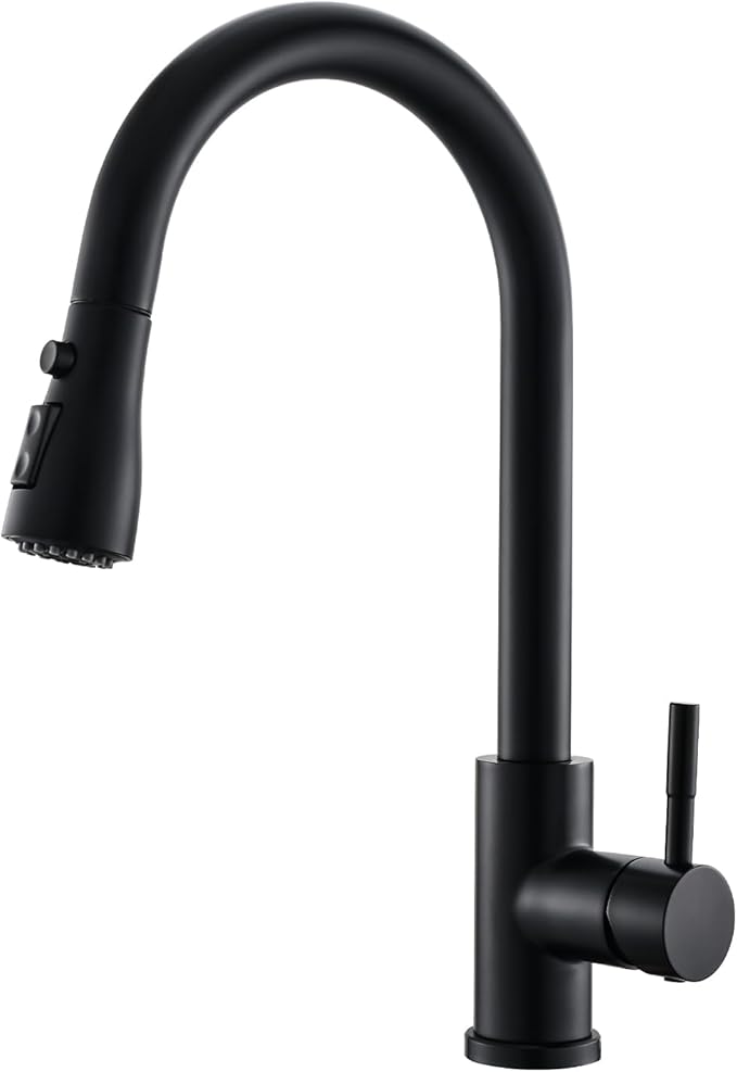 GIMILI Black Kitchen Faucet with Pull Down Sprayer Single Hole Kitchen Sink Faucet Suitable for Farmhouses RV Laundry Room Outdoor and Campers