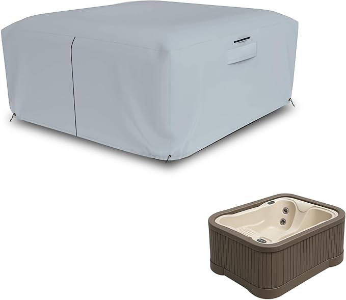 Seal Skin Covers Waterproof Hot Tub Cover, Heavy Duty Outdoor Spa Protector with Air Vents, Padded Handles, Adjustable Cord, Straps & All Weather Protection