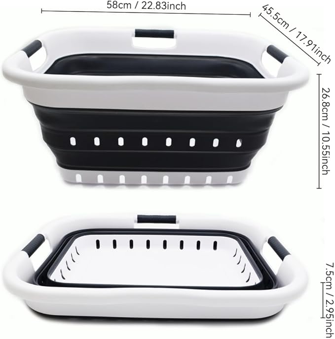 SAMMART 41L (10.8 gallon) Set of 2 Collapsible 3 Handled Plastic Laundry Basket-Foldable Pop Up Storage Container/Organizer-Space Saving Hamper/Basket (2, Black)