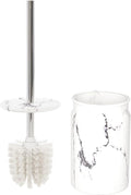 Toilet Brush and Holder Set - Toilet Bowl Brush and Holder with Sturdy Bristles for Thorough Cleaning - Concealed White Bathroom Accessories Toilet Cleaner Brush for Bathroom (Marble Look)