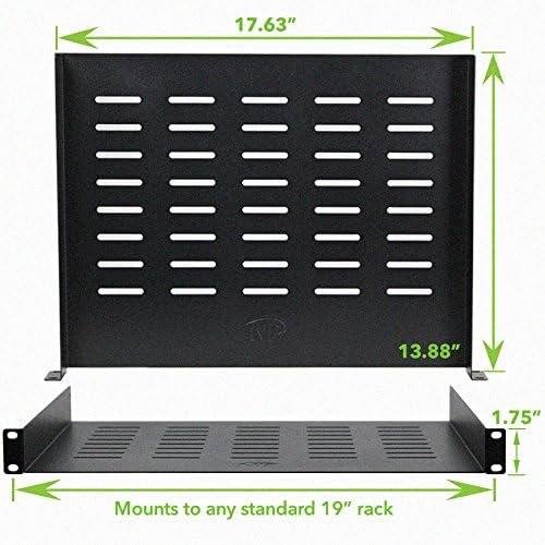 NavePoint Universal Rack Tray Vented Shelves 1U Black 14 Inches (350mm deep) No Lip