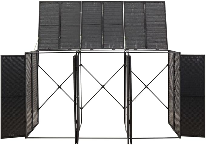 Triple Wheelie Bin Shed Garbage Can Storage Shed, PE Trash Container Management Unit, Outdoor Patio Recycling Dustbin Trash Shed, Black 81.5"x31.5"x46.1" Poly Rattan
