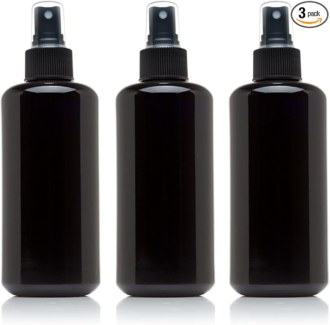 Infinity Jars 200 Ml (6.7 fl oz) Black Ultraviolet Glass Fine Mist Spray Bottle Cleaning Products Refillable Containers Homemade Perfume Blends Room, Sprays Bath Beauty Hair, Screw Top Bottles 3-Pack