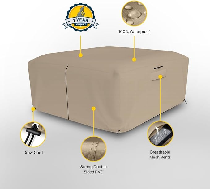 Seal Skin Covers Waterproof Hot Tub Cover, Heavy Duty Outdoor Spa Protector with Air Vents, Padded Handles, Adjustable Cord, Straps & All Weather Protection (Beige, 95"L x 95"W x 20"H)