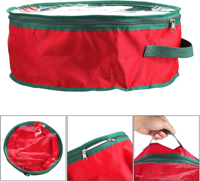 1Pcs Christmas Wreath Storage Bag,Portable Artificial Wreaths Organizer Container with Dual Zippered Transparent Window & Handles 20 Inch (16inch/1pcs)