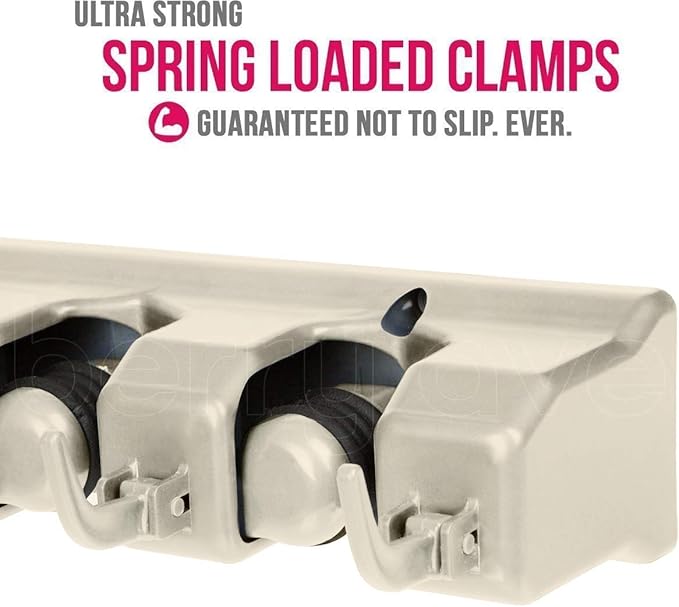 Broom Holder Wall Mount and Garden Tool Organizer, Closet Storage, Kitchen Rack, Home Organization and Garage Organizer for Rake or Mop Handles Up to 1.25-Inches, Hanger Plus 6 Hooks (BEIGE, 1 PACK)