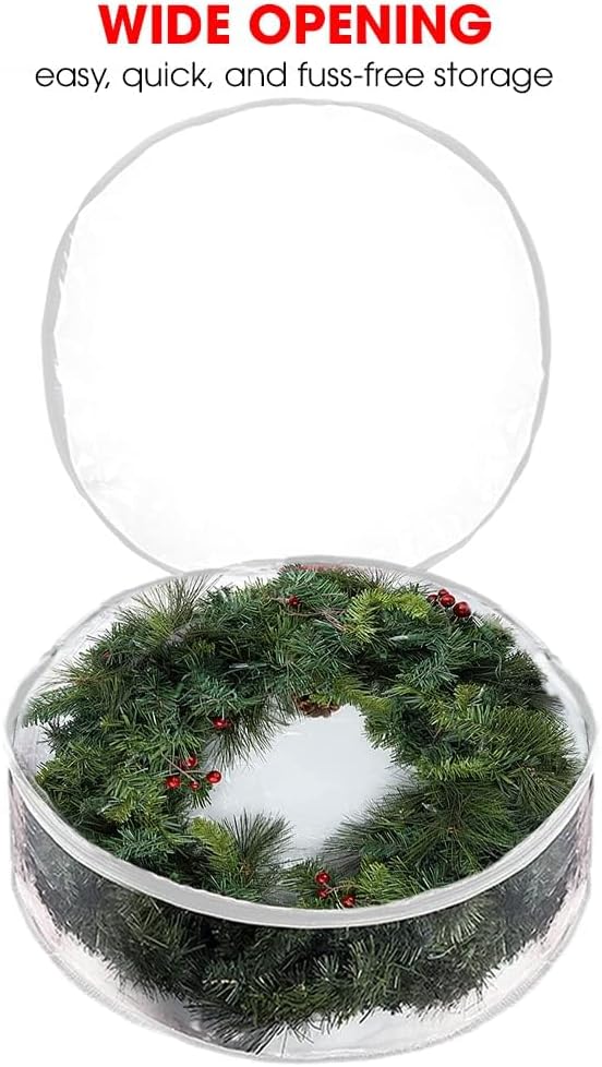 ProPik Christmas Wreath Storage Bag - 2 Pack Artificial Christmas Wreath Storage Container- Garland Holiday Wreath Storage Holder –Water Proof Transparent Clear PVC - with Handles (White, 48 Inch)