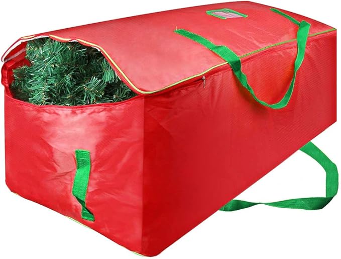 TQS Christmas Tree Storage Bag - Fits Up to Tall 7.5 ft Xmas Artificial Tree - Xmas Tree Box with Double Zippers and Reinforced Handles - Extra Large Storage Container for Trees and Decorations - Red