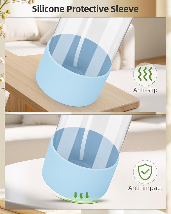 Worldgsb 2 Pack Glass Spray Bottles 8 oz, Empty Refillable Containers with Silicone Sleeve Protection, Glass Spray Bottles for Cleaning Solutions, Hair and Plants with Adjustable Nozzles Blue&Grey