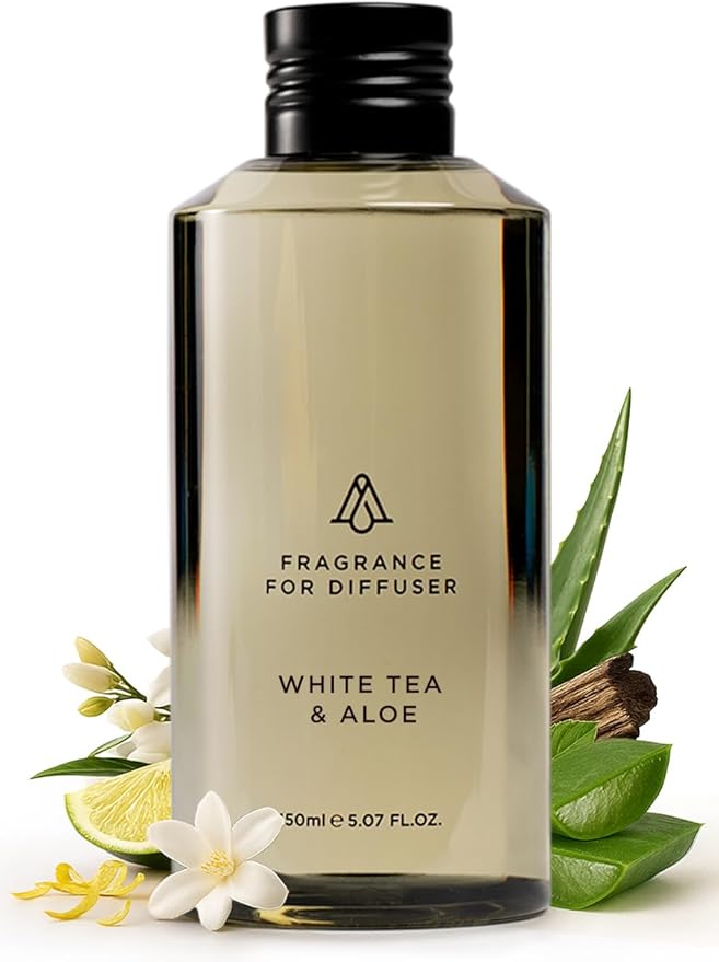 AromaPlan Hotel Scents White Tea & Aloe 5 Fl Oz (148ml), Home Luxury Aroma & Hotel Fragrance Diffuser Oil- Hotel Diffuser Oil for Aromatherapy- USA Made, Bigger Bottle, Bolder Aroma & Longer Lasting