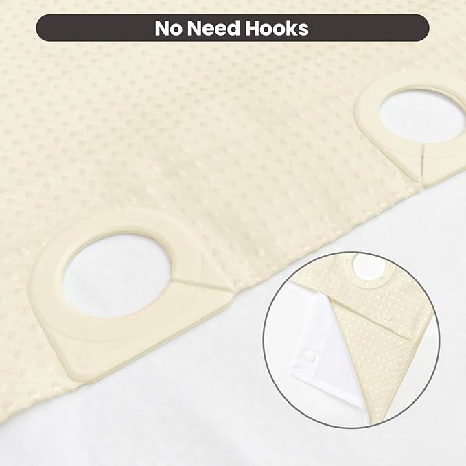 Inhousolu No Hook Waffle Weave Shower Curtain with Removable Snap in Fabric Liner Set for Bathroom, 230 GSM Heavy Duty Weighted Hem, Water Repellent Washable Bath Curtains, 72 x 72 Inch, Ivory