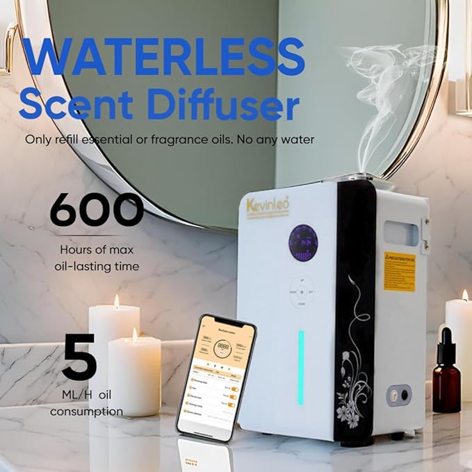 Kevinleo Scent Diffuser Machine WiFi Control for 7,500 Sq.Ft Large Spaces, 800ml Aromatherapy Nebulizing Waterless Diffuser Lasting-Long Fragrane,Essential Oils Diffuser HVAC for Office, Hotels