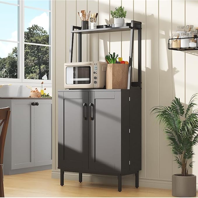 Semoic 51" Pantry Cabinet, Kitchen Storage Cabinet with Storage Shelves, Modern Kitchen Hutch with Microwave Stand, Adjustable Shelves, Food Pantry Cabinet for Dining Room (Black)