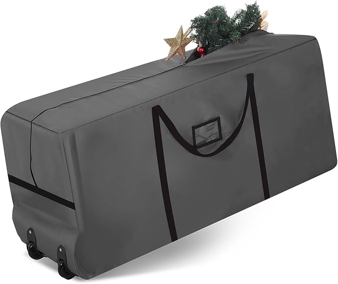 7.5 Ft Heavy Duty Christmas Tree Storage Bag 900d Oxford Fabric with Wheels and Reinforced Handles, Durable Xmas Storage Box for Disassembled Holiday Tree (7.5 ft,Grey)