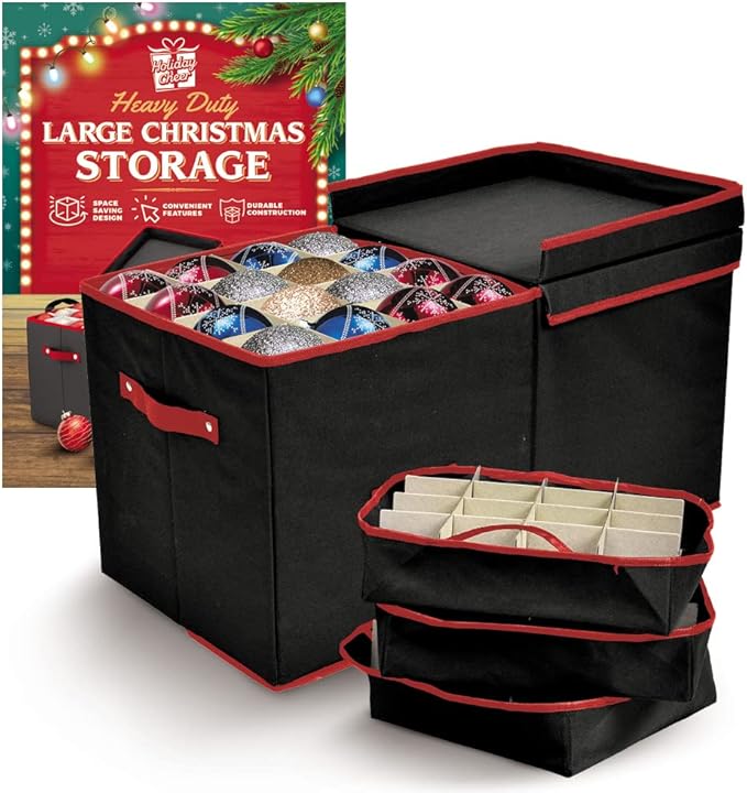 Holiday Cheer Premium Christmas Ornament Storage with 8 Tray – Christmas Storage Container with Dividers Perfect for Holiday Decorations– Fits 128 Holiday Ornaments – Tear-Proof Fabric