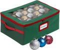 HOLDN’ STORAGE Christmas Ornament Storage Box with Dividers - Fits 48-3” Ornaments, 2 Removable Trays, Durable & Space-Saving, Clear Top Lid, Fits Underbed, Green
