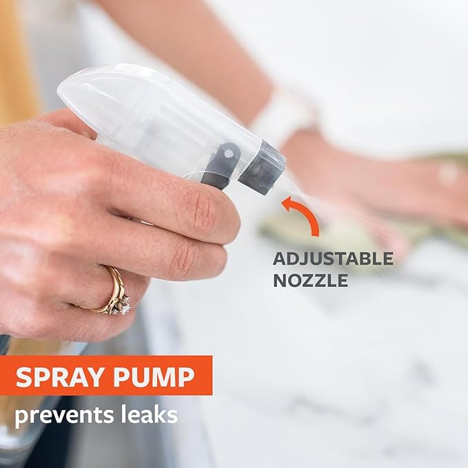 Full Circle Bottle Service - Refillable Glass Spray Bottle for Cleaning - Versatile Stream & Mist Options, Bamboo, Silicone Boot - Ideal for Non-Toxic Solutions & Plant Care, 16oz, Gray