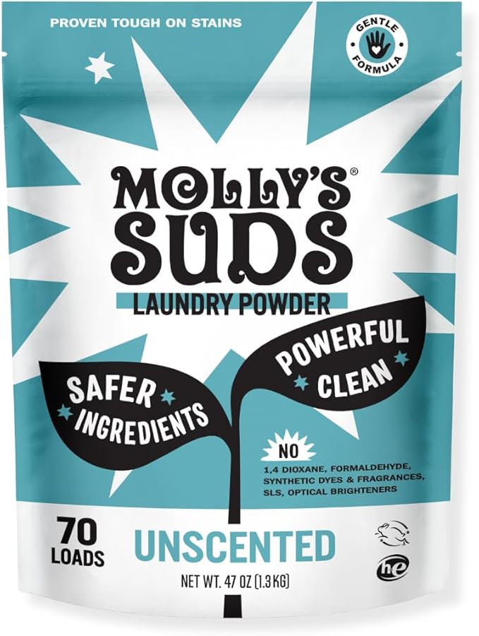 Molly's Suds Original Laundry Detergent Powder | Clean Laundry Detergent Powder for Sensitive Skin | Simple, Effective Ingredients, Stain Fighting | 70 Loads (Unscented)