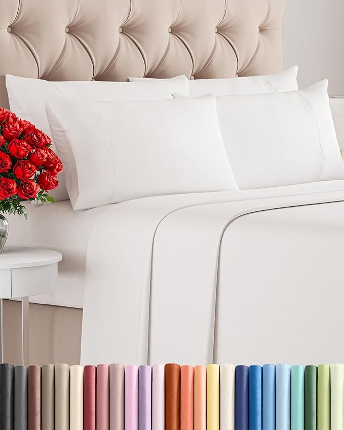 Full 6 Piece Sheet Set - Comfy Breathable & Cooling - Ultra Soft Hotel Luxury Bedding Set w/ 8-16 Inch Deep Pockets - 1 Flat & 1 Fitted Sheet & 4 Pillowcases - Wrinkle Free & Easy Care - Antique White