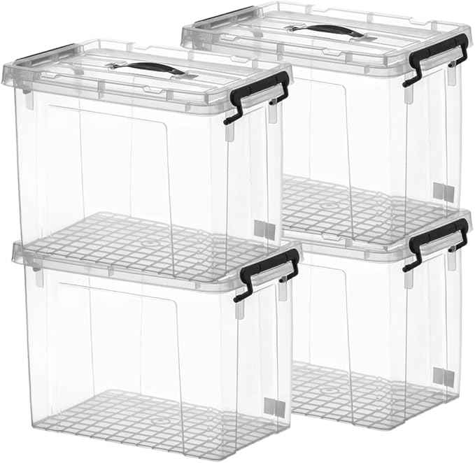 4 Pack Clear Storage Bins with Lids, 60 Qt-Stackable Plastic Organizer for Home, Office, Garage, BPA-Free, Heavy-Duty, See-Through Containers with Secure Latches & Handles