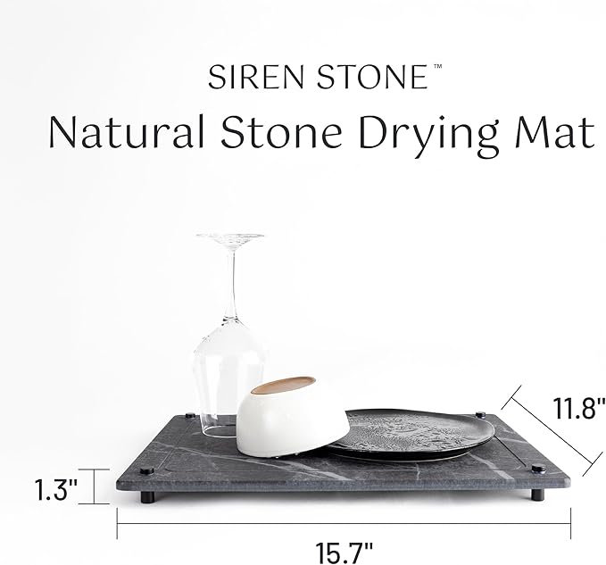 Siren Stone Natural Dish Drying Mat – Eco-Friendly, Rapid-Dry Technology | Modern Design | Non-Toxic | BPA-Free Kitchen Mat by Female-Founded USA Brand | Durable & Sustainable