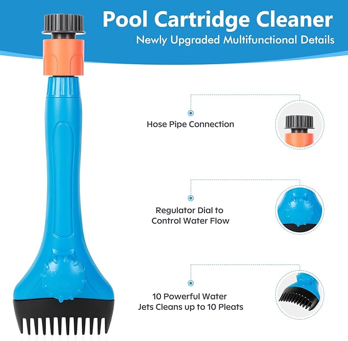 Pool Filter Cleaner Tool - High Pressure Water Sprayer for Pool & Hot Tub Cleanings - Durable Pool Filter Cleaning Tool with Ergonomic Handle - Compatible with Most Cartridge Filters