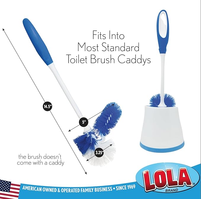 LOLA Classic Toilet Brush w/Under-The-Rim Scrubber, 4 Pack, Deep Cleans The Entire Toilet Bowl, Non-Slip Handle w/Rubber Comfort Grip