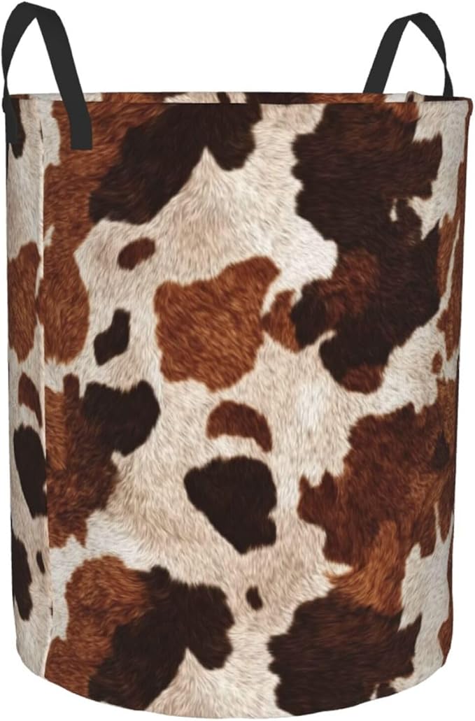 Cow Fur Print Laundry Basket Storage Bin Foldable Laundry Hamper Clothes Storage Bucket Organizer 19.6x15.7 Inch For Laundry Room/Bedroom/Bathroom
