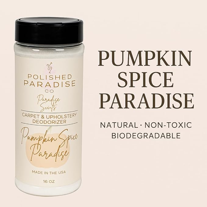 Polished Paradise Co Paradise Scents Carpet and Upholstery Deodorizer, Fall Scent Powder for Rugs and Textiles, 16 Oz (Pumpkin Spice Paradise)
