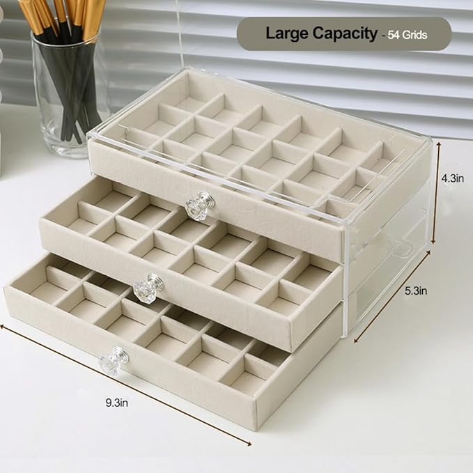 SPAKOWN Earring Box Holder Organizer Case, Clear Velvet Jewelry Storage Tray Organizer for Earring Ring Stud (Black - 3 Drawers)