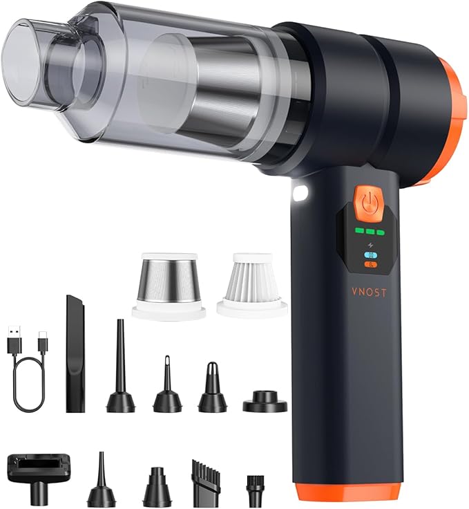 VNOST Car Vacuum Portable Cordless, 4-in-1 Handheld Vacuum Cordless with 30000PA Suction, 130000RPM, 6800mAh Battery, 10 Nozzles, Rubber Paint Material for Car, Home, Birthday Gifts (Black)