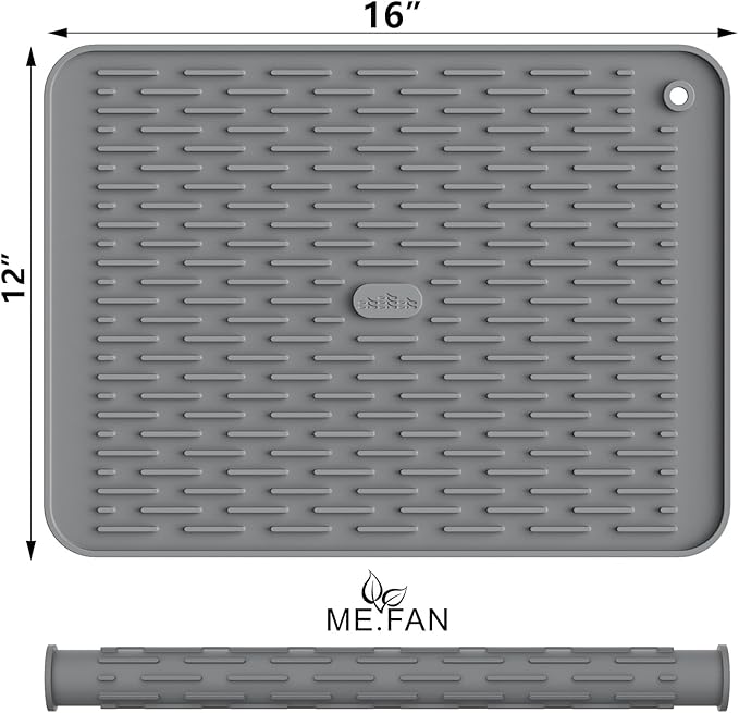 ME.FAN Silicone Dish Drying Mat for Kitchen Counter, Dish Drying Pad for Sink, Refrigerator or Drawer, Countertop Protection Pad M - 16''×12'' - Grey