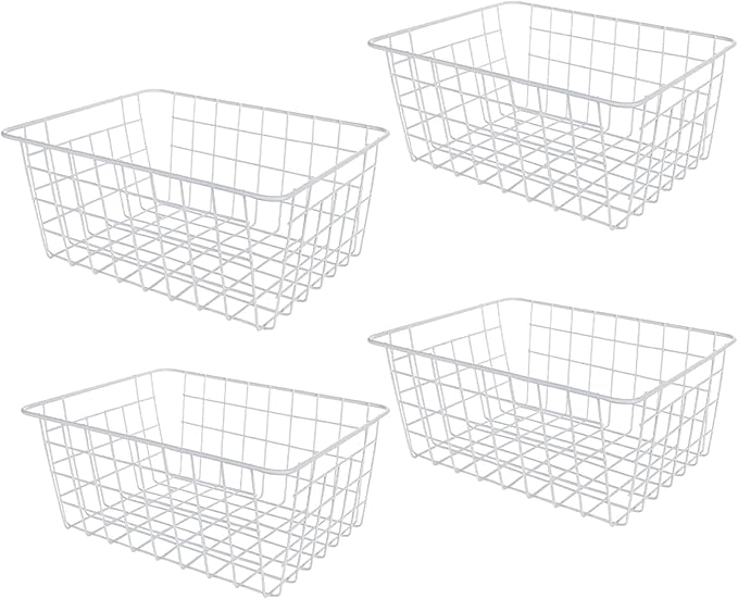 LISHINE 4 Pack Deep Freezer Organizer Bins Stackable Wire Basket for Organizing Metal Wire Storage Baskets for Pantry, Freezer Baskets for Chest Freezer, Upright Freezer
