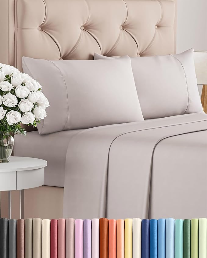 Twin 4 Piece Sheet Set - Comfy Breathable & Cooling - Ultra-Soft Hotel Luxury Bedding Set with 8-16 Inch Deep Pockets - 1 Flat & 1 Fitted Sheet & 2 Pillowcases - Wrinkle Free & Easy Care - Light Grey
