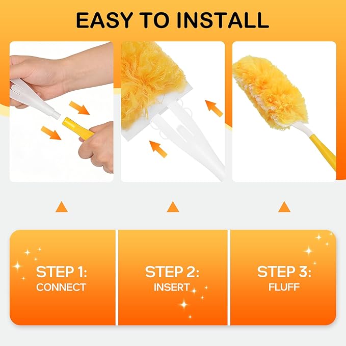 SetSail Dusters for Cleaning 30 Count Duster Refills with 1 Handle Disposable Duster Refill Multi Surface 360 Duster Cleaner Kit for Ceiling Fan, Blind, Furniture