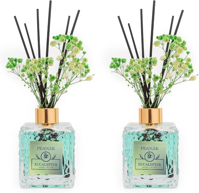 PEANÄK Set of 2 - Eucalyptus Mint Fragrance Oils - Reed diffusers 6.7oz (200ml) 2 Pack of Long Lasting Scents for Home & Office,Living Room & Bathroom Shelf Decor and Gifts