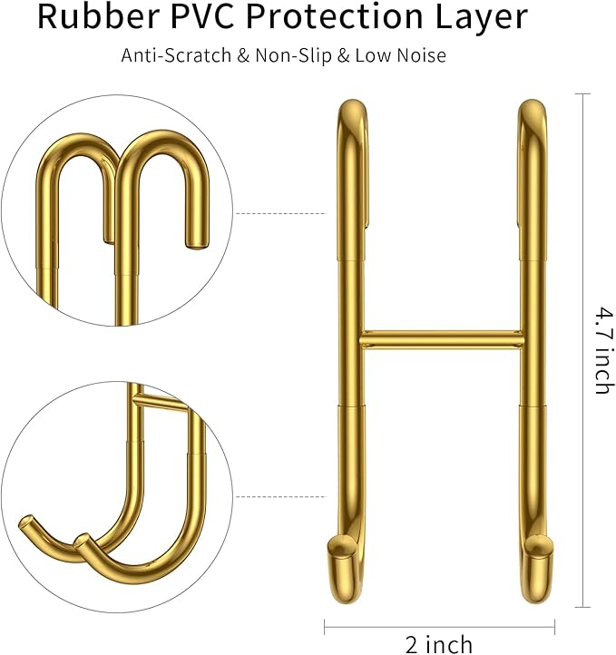 Shower Door Hooks, 3 Pack Over Shower Glass Door Hook, Plated Gold, 304 Stainless Steel Rack Hooks, Frameless Bathroom Hanger Drilling-Free, Glue-Free Towel Hooks, for 0.47inch(12mm) Thickness Glass
