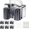Verdenu 6 Pack Broom Holder Wall Mount, Mop and Broom Holder Wall Mount, Stainless Steel Command Broom Holder with Screws, Garden Tool Storage Organizer for Kitchen, Home, Bathroom, Garage, Grey