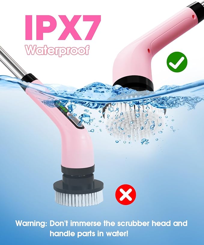 Electric Spin Scrubber for Cleaning Bathroom: Cordless Power Shower Scrubber - Electric Cleaning Brush for Tile Tub - Pink
