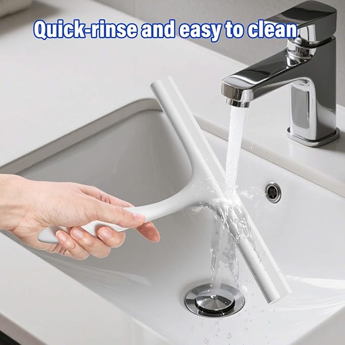 Anjinwiper All-Purpose Shower Squeegee for Shower Glass Door with Adhesive Hook, Silicone Squeegee for Shower Doors, Bathroom, Windows, Mirrors, Shower Cleaner Tool Household Squeegee(10 inch-White)