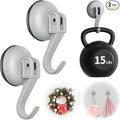 Suction Cup Hooks for Door Wreaths, 2 Pcs Removable & Reusable Christmas Wreath Hangers for Front Doors, No Drill Heavy Duty Vacuum Shower Hooks for Windows, Bathroom Towels, Kitchen, RV(Gray)