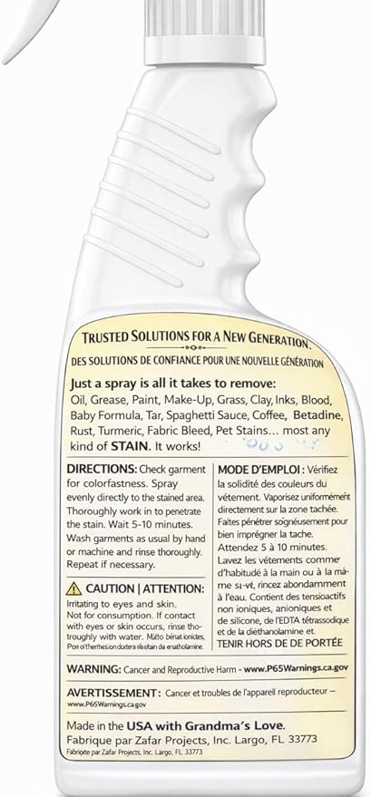 Grandma's Secret Spot Remover Laundry Spray - Chlorine, Bleach and Toxin-Free Fabric Stain Remover for Clothes - Removes Oil, Paint, Blood and Pet Stains - 16 Oz, 2 Pack