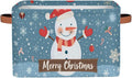 Storage Baskets Bin, Christmas Winter Snowman Collapsible Canvas Fabric Storage Bin Decorative Baskets Toy Organizer Rectangle Storage Boxes with Handles for Home Shelves Nursery, J-025